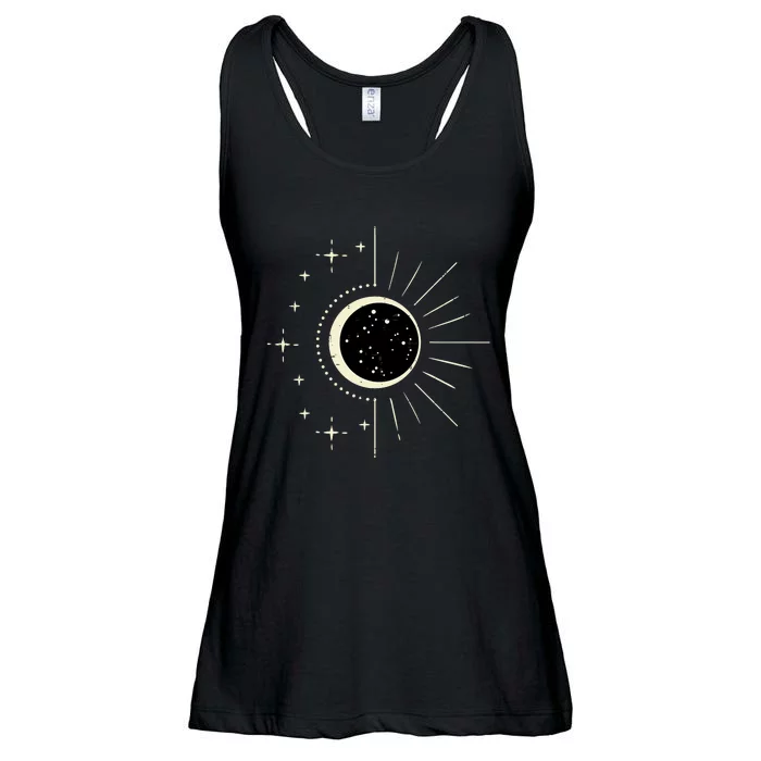 Total Solar Eclipse Moon Sun Stars April 8 Ladies Essential Flowy Tank