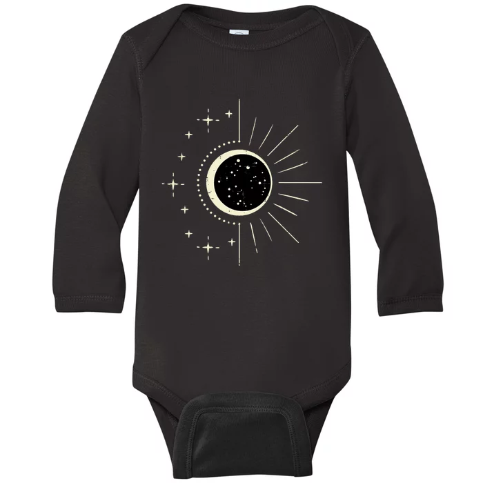 Total Solar Eclipse Moon Sun Stars April 8 Baby Long Sleeve Bodysuit