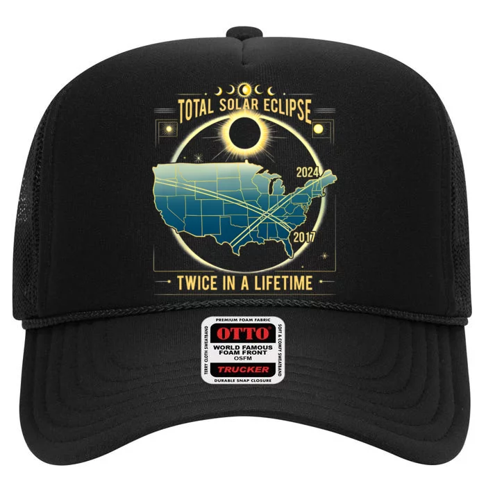 Total Solar Eclipse Twice In A Lifetime 2024 Gift High Crown Mesh Trucker Hat