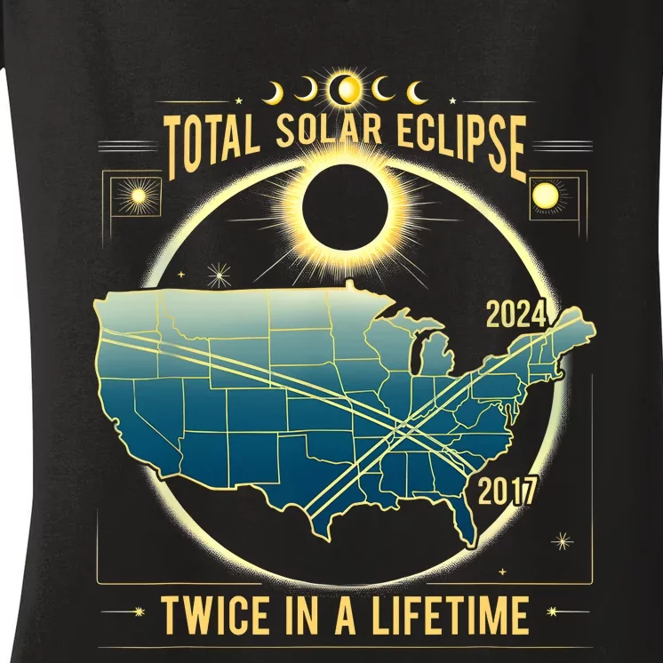 Total Solar Eclipse Twice In A Lifetime 2024 Gift Women's V-Neck T-Shirt