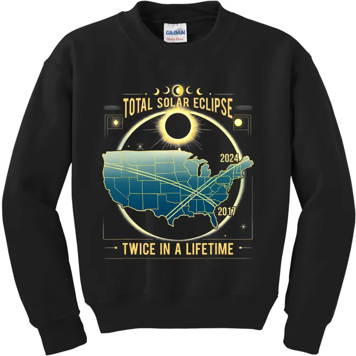 Total Solar Eclipse Twice In A Lifetime 2024 Gift Kids Sweatshirt