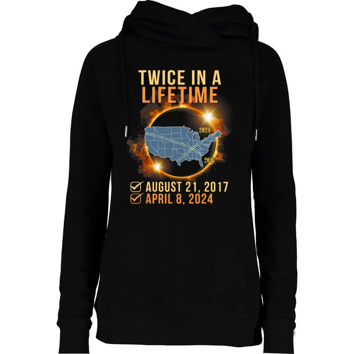 Total Solar Eclipse Clothing Twice In Lifetime April 8 2024 Womens Funnel Neck Pullover Hood