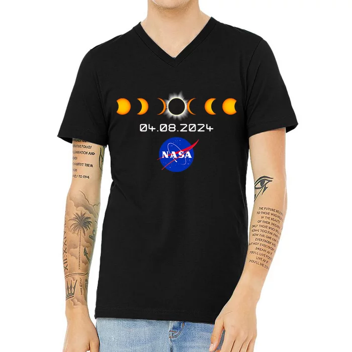 Total Solar Eclipse 2024 Totality Astronomy V-Neck T-Shirt