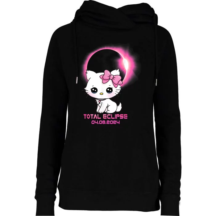 Total Solar Eclipse April 8 2024 Cat Boy Girl Funny Womens Funnel Neck Pullover Hood