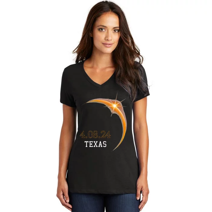 Total Solar Eclipse 2024 TEXAS Totality Spring 4.08.24 Women's V-Neck T-Shirt