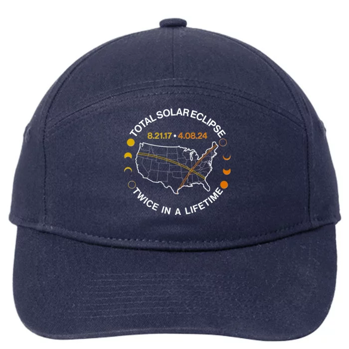 Total Solar Eclipse Twice In A Lifetime Aug 21 2017 April 08 2024 7-Panel Snapback Hat