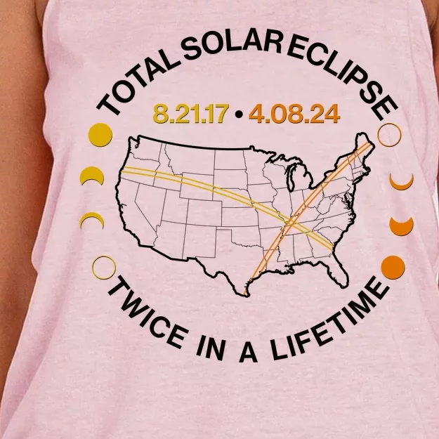 Total Solar Eclipse Twice In A Lifetime Aug 21 2017 April 08 2024 Women's Knotted Racerback Tank