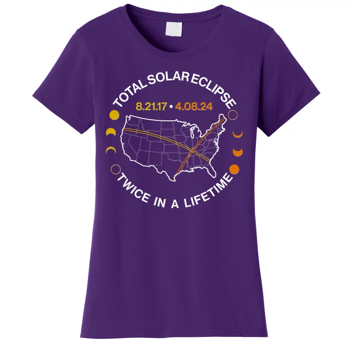 Total Solar Eclipse Twice In A Lifetime Aug 21 2017 April 08 2024 Women's T-Shirt