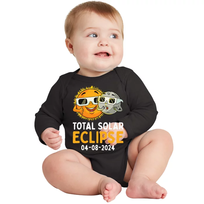 Total Solar Eclipse 2024 Glasses Funny Sun Moon Baby Long Sleeve Bodysuit