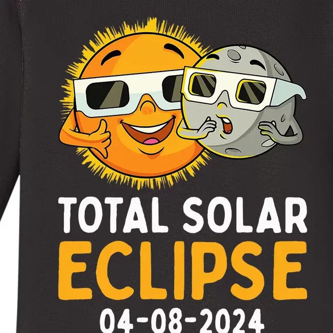 Total Solar Eclipse 2024 Glasses Funny Sun Moon Baby Long Sleeve Bodysuit