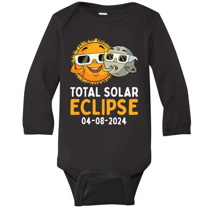 Total Solar Eclipse 2024 Glasses Funny Sun Moon Baby Long Sleeve Bodysuit