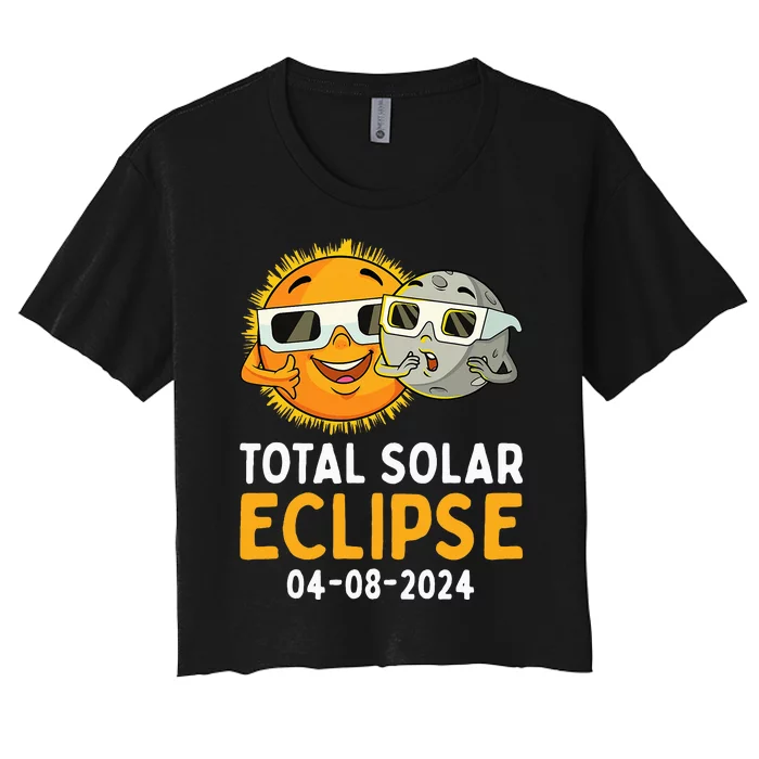 Total Solar Eclipse 2024 Glasses Funny Sun Moon Women's Crop Top Tee