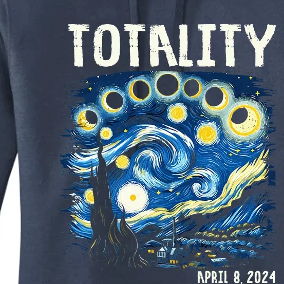 Total Solar Eclipse 2024 4.08.24 Starry Night Painting Women's Pullover Hoodie