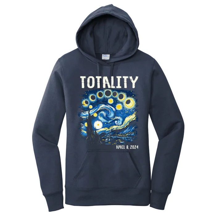 Total Solar Eclipse 2024 4.08.24 Starry Night Painting Women's Pullover Hoodie