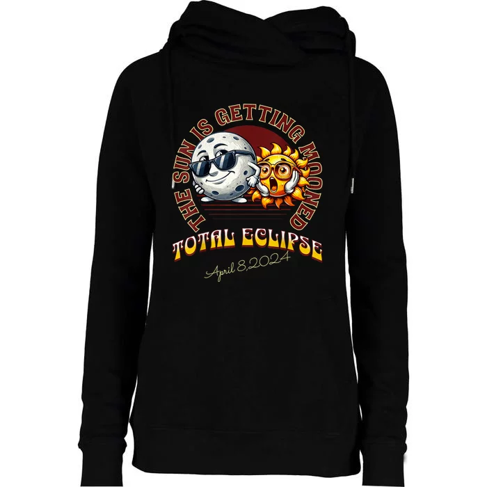 Total Solar Eclipse Chase 2024 Sun Is Getting Mooned Womens Funnel Neck Pullover Hood