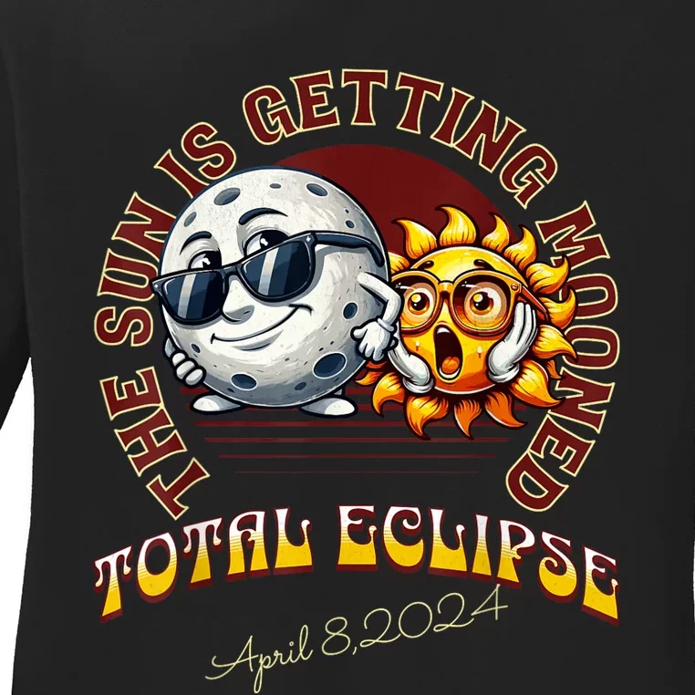 Total Solar Eclipse Chase 2024 Sun Is Getting Mooned Ladies Long Sleeve Shirt