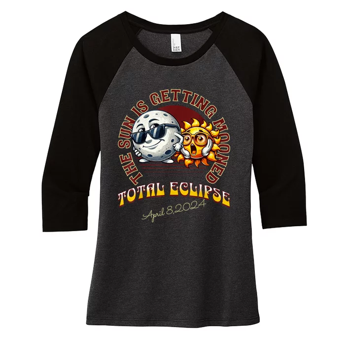 Total Solar Eclipse Chase 2024 Sun Is Getting Mooned Women's Tri-Blend 3/4-Sleeve Raglan Shirt