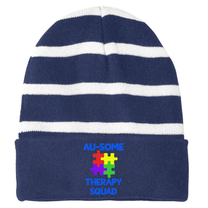 Therapy Squad Embrace Awesome Autism Awareness Striped Beanie with Solid Band