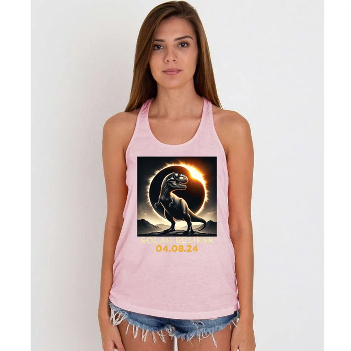 Total Solar Eclipse Trex April 8 2024 America Solar Eclipse Women's Knotted Racerback Tank