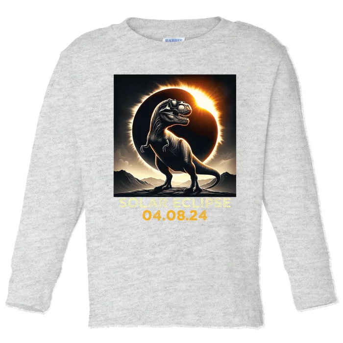 Total Solar Eclipse Trex April 8 2024 America Solar Eclipse Toddler Long Sleeve Shirt