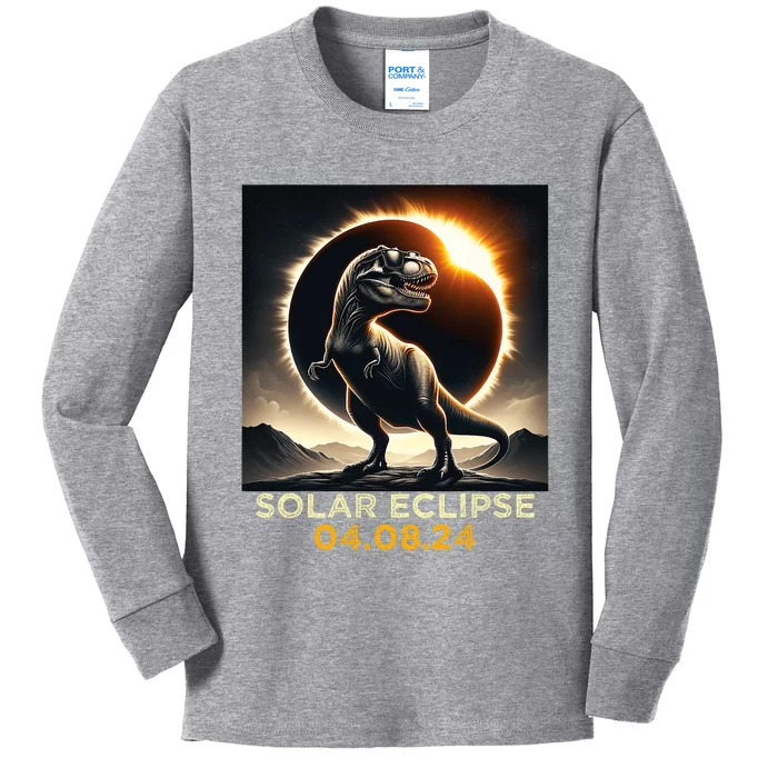 Total Solar Eclipse Trex April 8 2024 America Solar Eclipse Kids Long Sleeve Shirt