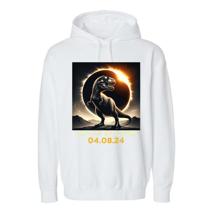 Total Solar Eclipse Trex April 8 2024 America Solar Eclipse Garment-Dyed Fleece Hoodie