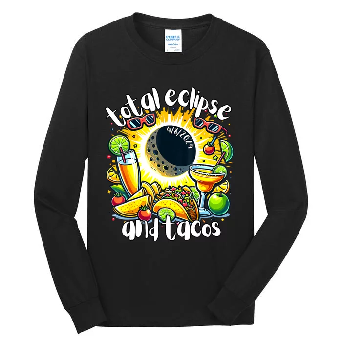 Total Solar Eclipse And Tacos 8th April 2024 Tall Long Sleeve T-Shirt