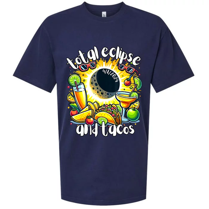 Total Solar Eclipse And Tacos 8th April 2024 Sueded Cloud Jersey T-Shirt