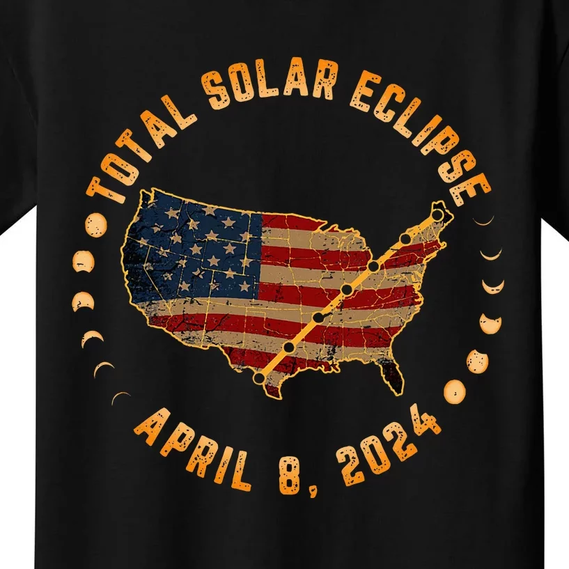 Total Solar Eclipse America April 8 2024 Usa Map Totality Kids T-Shirt