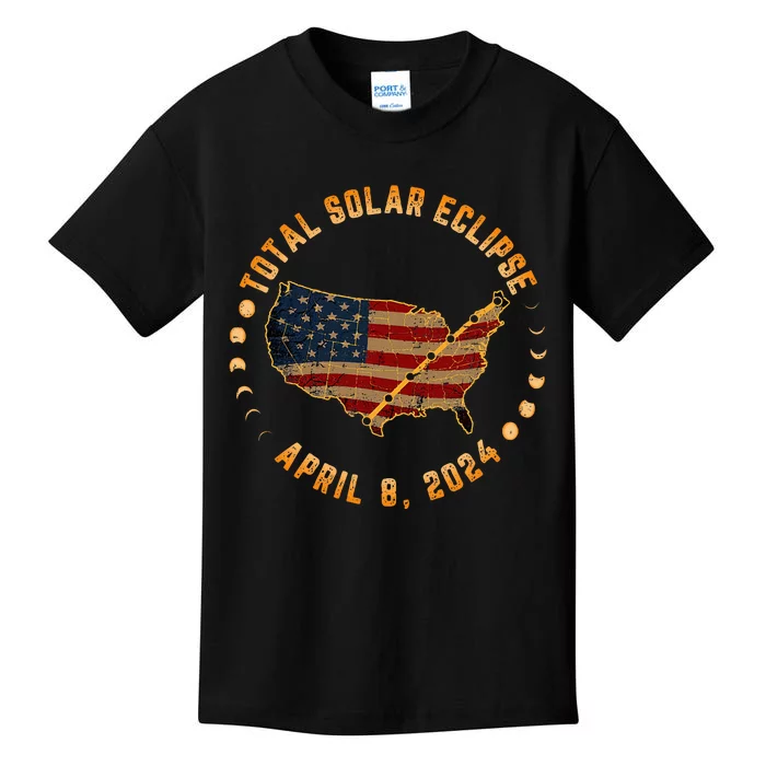 Total Solar Eclipse America April 8 2024 Usa Map Totality Kids T-Shirt