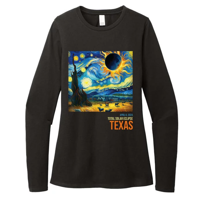 Total Solar Eclipse 2024 Texas Painting Womens CVC Long Sleeve Shirt