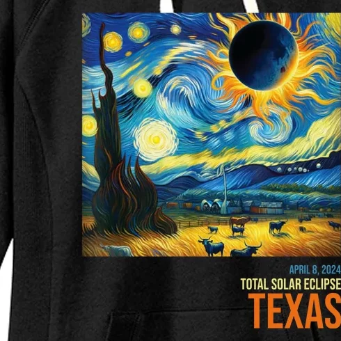 Total Solar Eclipse 2024 Texas Painting Women's Fleece Hoodie