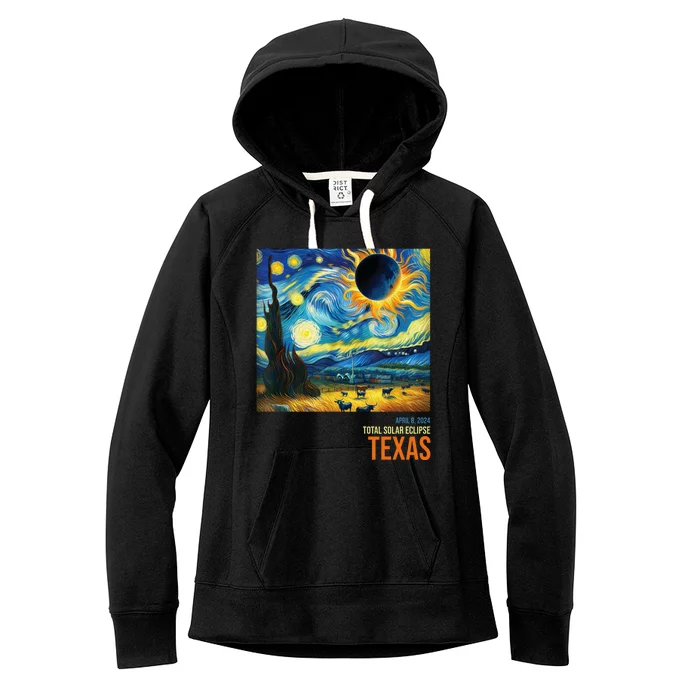 Total Solar Eclipse 2024 Texas Painting Women's Fleece Hoodie