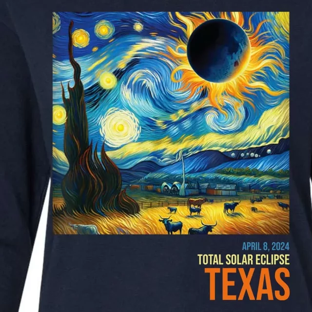 Total Solar Eclipse 2024 Texas Painting Womens Cotton Relaxed Long Sleeve T-Shirt