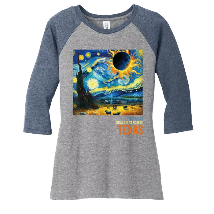 Total Solar Eclipse 2024 Texas Painting Women's Tri-Blend 3/4-Sleeve Raglan Shirt