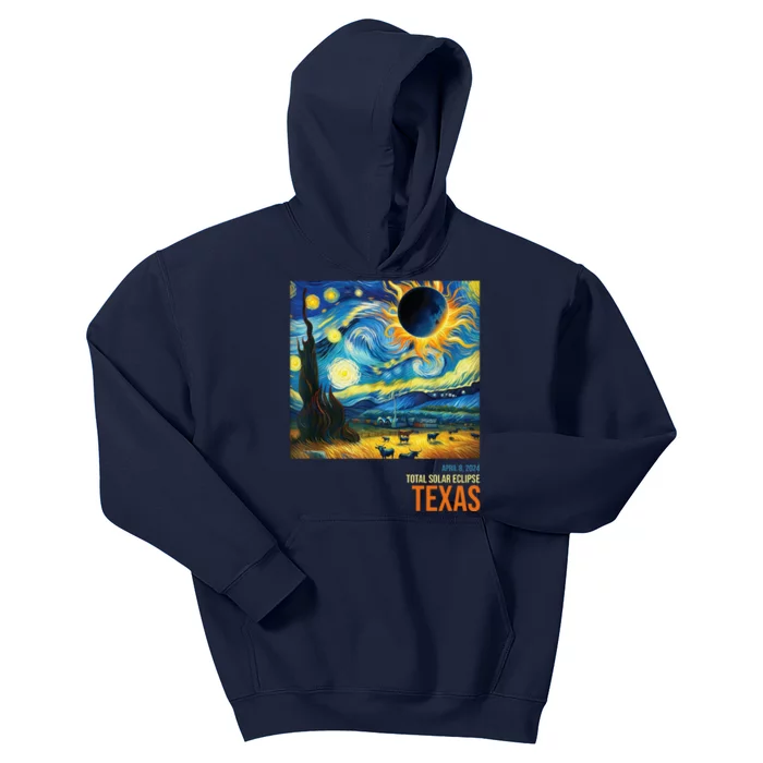 Total Solar Eclipse 2024 Texas Painting Kids Hoodie