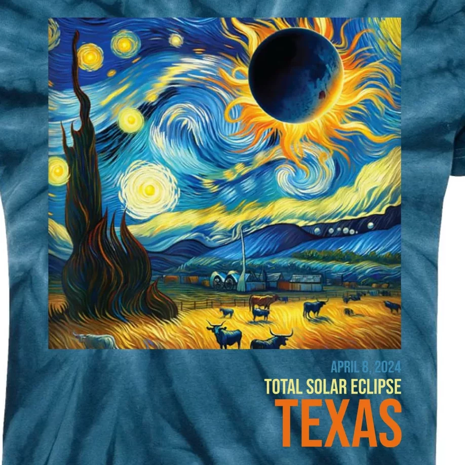 Total Solar Eclipse 2024 Texas Painting Kids Tie-Dye T-Shirt