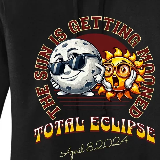 Total Solar Eclipse Chase 2024 Sun Is Getting Mooned Women's Pullover Hoodie