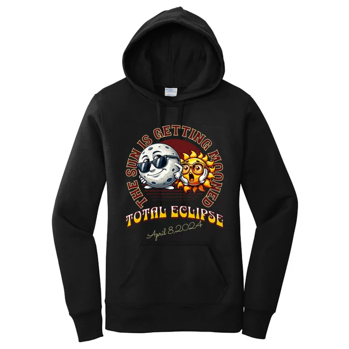 Total Solar Eclipse Chase 2024 Sun Is Getting Mooned Women's Pullover Hoodie