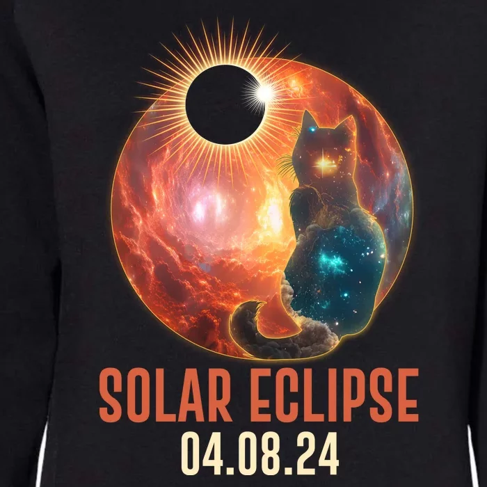 Total Solar Eclipse Galaxy Space Cat Womens California Wash Sweatshirt