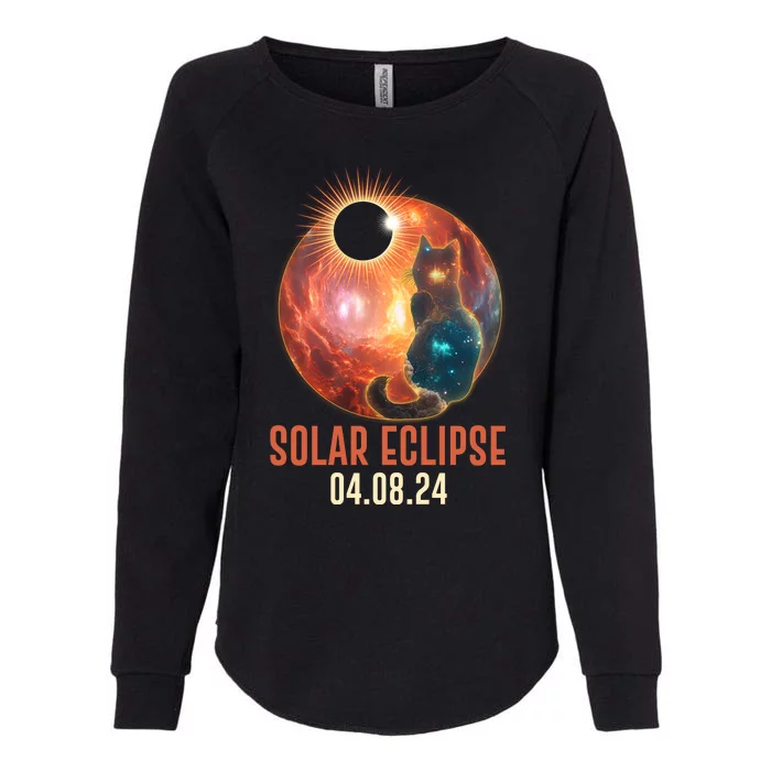 Total Solar Eclipse Galaxy Space Cat Womens California Wash Sweatshirt