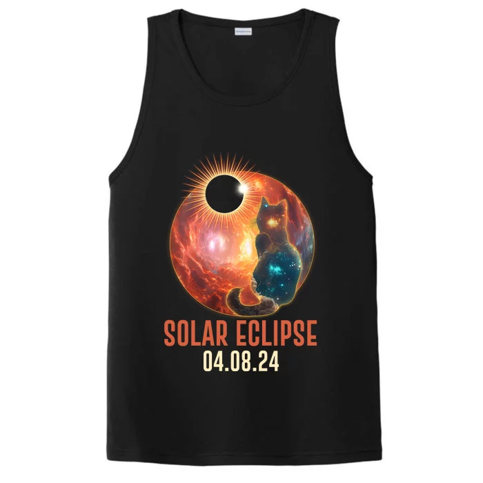 Total Solar Eclipse Galaxy Space Cat Performance Tank