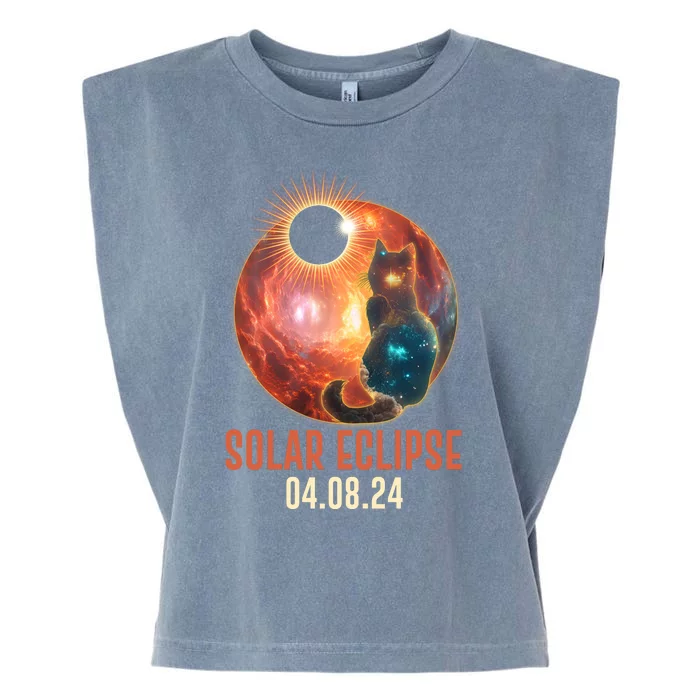 Total Solar Eclipse Galaxy Space Cat Garment-Dyed Women's Muscle Tee