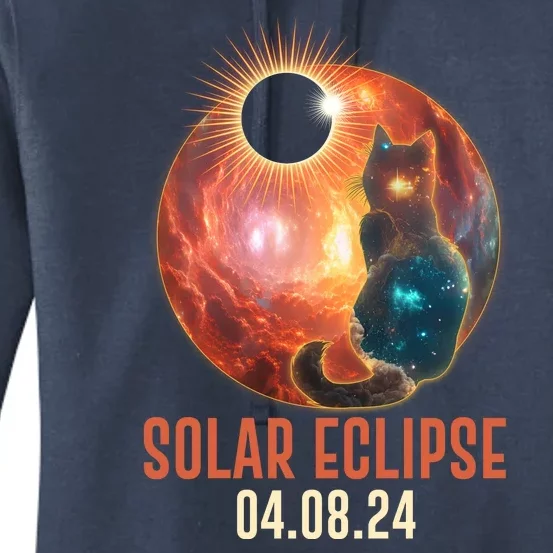 Total Solar Eclipse Galaxy Space Cat Women's Pullover Hoodie