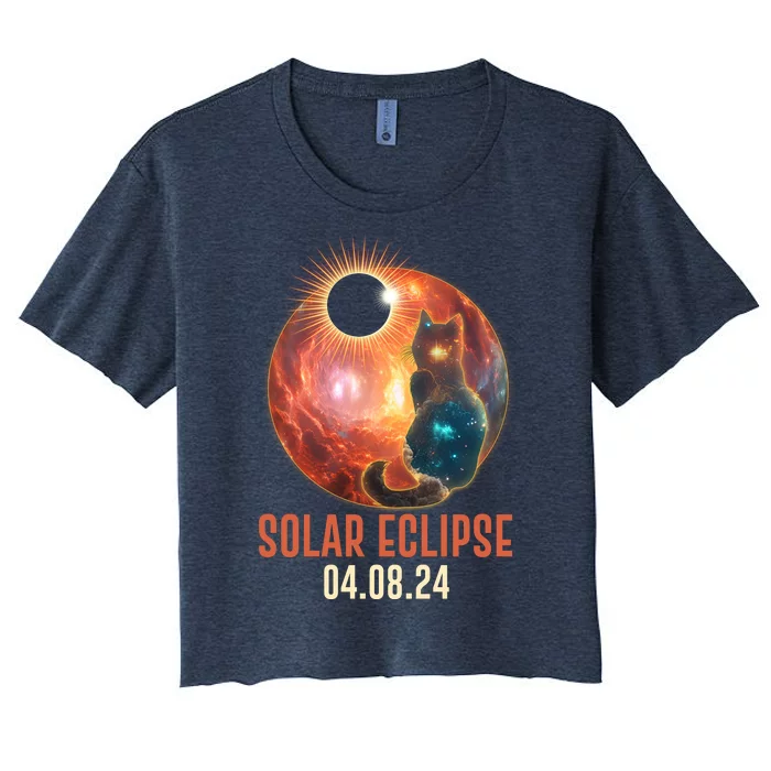 Total Solar Eclipse Galaxy Space Cat Women's Crop Top Tee