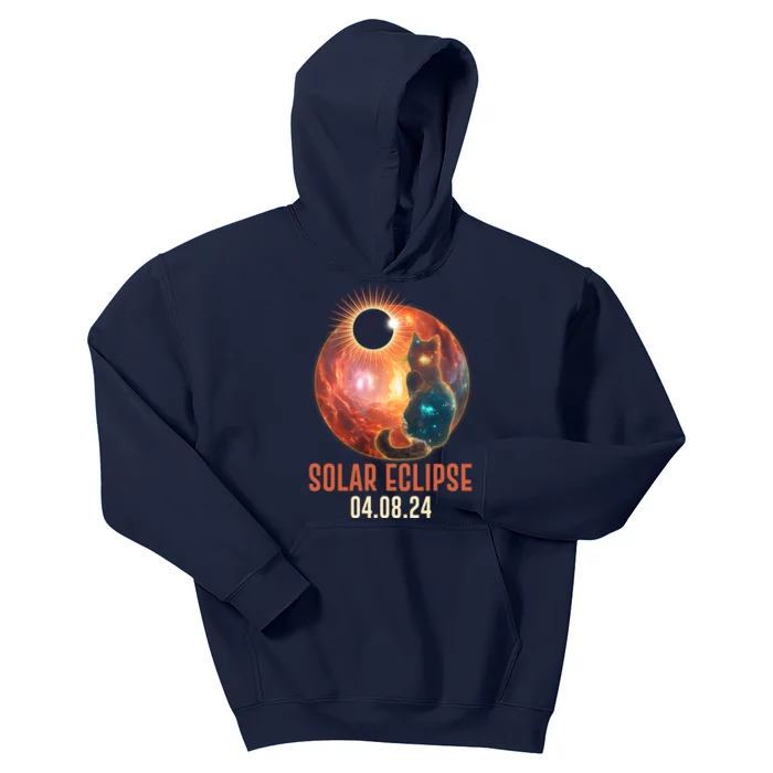 Total Solar Eclipse Galaxy Space Cat Kids Hoodie