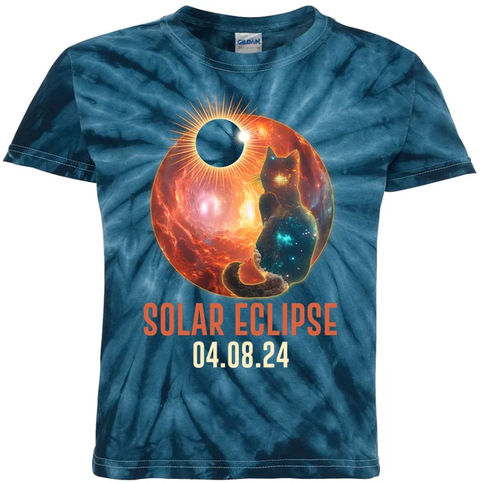 Total Solar Eclipse Galaxy Space Cat Kids Tie-Dye T-Shirt