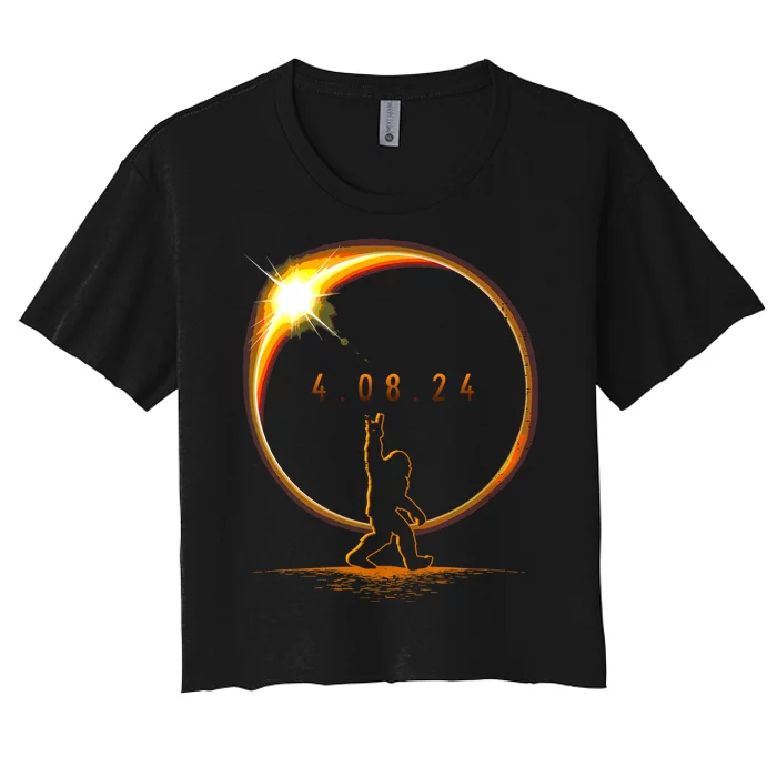 Total Solar Eclipse April 8 2024 Bigfoot Women's Crop Top Tee