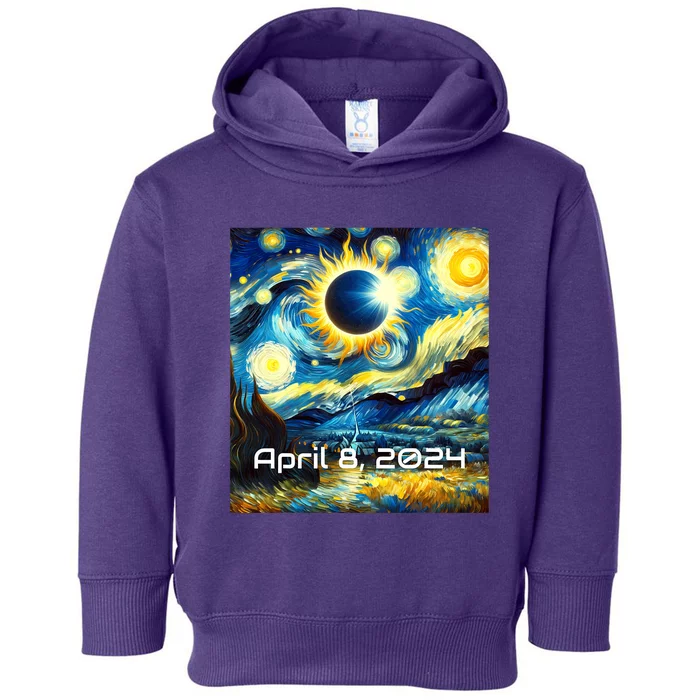 Total Solar Eclipse 2024 Starry Night Painting Van Gogh Toddler Hoodie