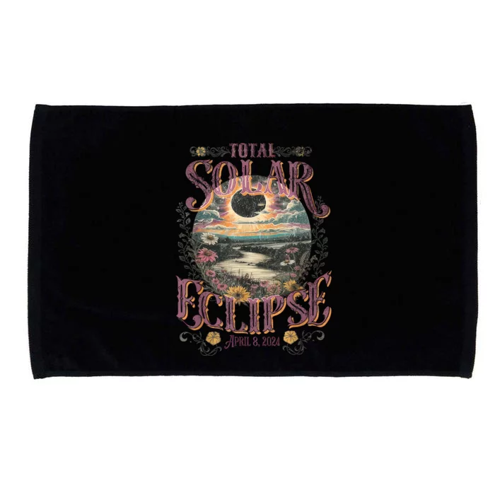 Total Solar Eclipse April 8 2024 Vintage Flowers Astrology Microfiber Hand Towel